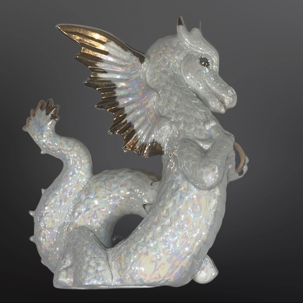 Vintage Intricate Carved Glossy White with Gold Trim Japanese Dragon Figurine - Picture 5 of 8